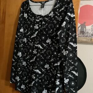 Bats and all things spooky Black and White Graphic Long Sleeve Romper